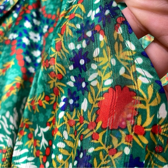 ba&sh Happy Dress Tiered Ruffle Shimmer Metallic High Low Midi Sz 3 Large Green - Picture 4 of 11